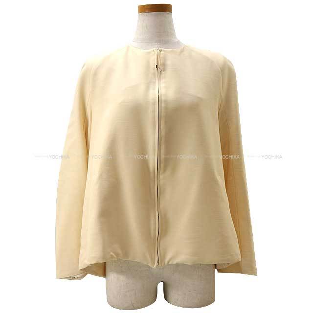 HERMES エルメス ノーカラージャケット ジップアップ #38 クリーム 