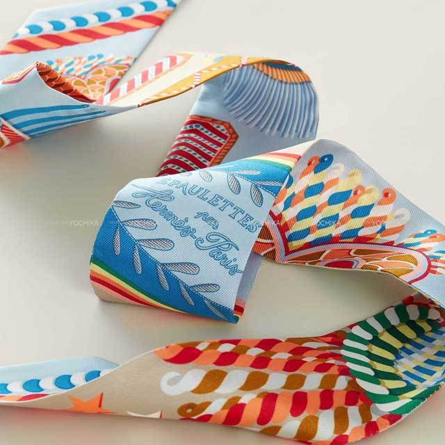 2023秋冬 HERMES エルメス スカーフ ツイリー 式典肩章 ブルーシエル  