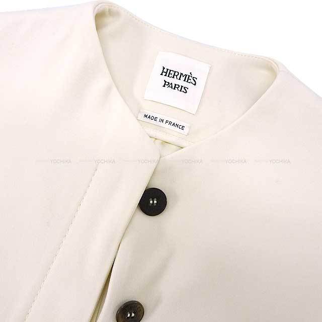 HERMES エルメス ノーカラージャケット アイボリー ヴァージンウール96