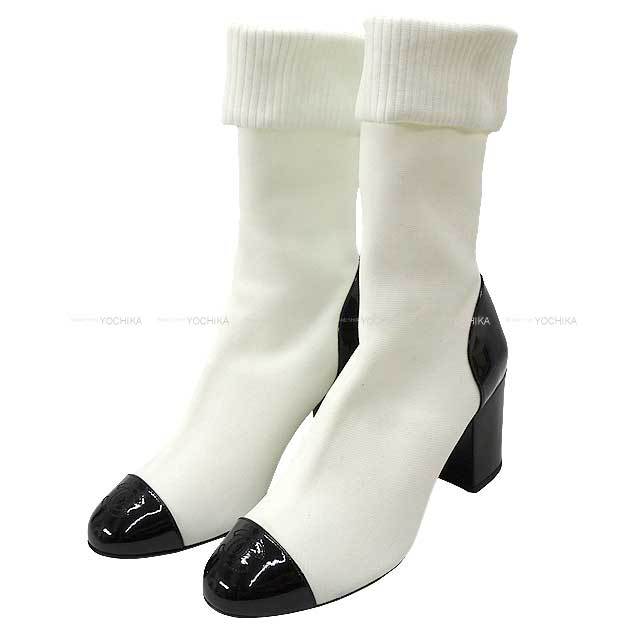 CHANEL シャネル ブーツ ショートブーツ ココマーク バイカラー ニット  