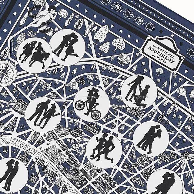 エルメス　カレ55 パリの恋人達 HERMES カレ55 スカーフ シルク グレー エルメス パリの恋人