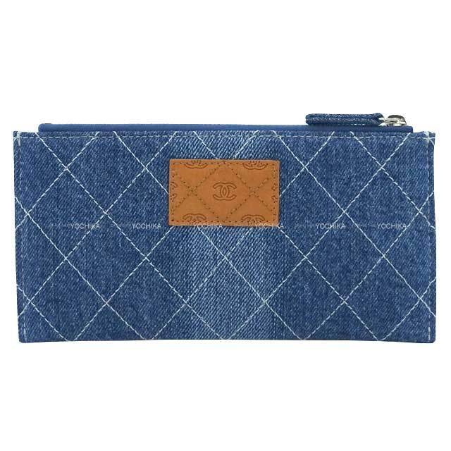 CHANEL シャネル 長財布 ポーチ ココマーク マトラッセ デニム ジップ 