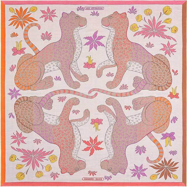 HERMES エルメス スカーフ カレ140 レオパード オレンジ/ローズ 