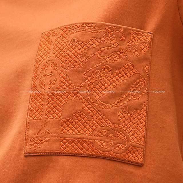 HERMES エルメス コットンTシャツ 半袖 Hロゴ ポケット オレンジ XS HERMES（エルメス）Tシャツ・カットソー オレンジ サイズ:36(XS