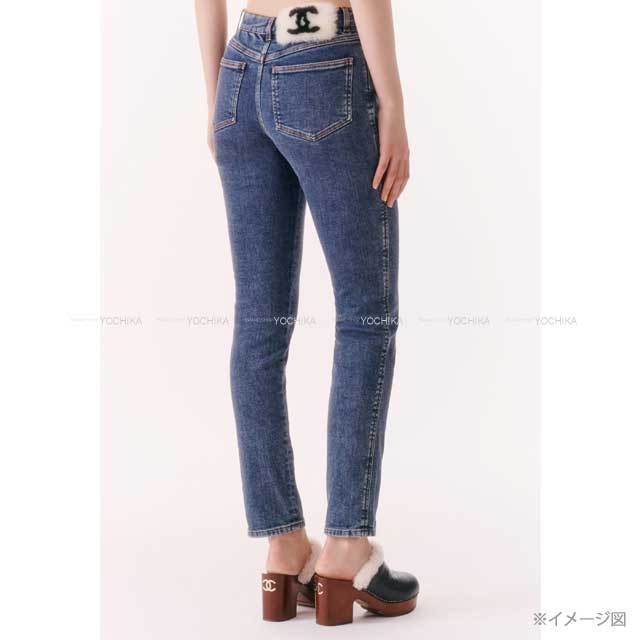 CHANEL シャネル デニムパンツ ジーンズ ストレッチ ココマーク ボア 