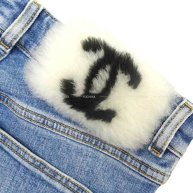 CHANEL シャネル デニムパンツ ジーンズ ストレッチ ココマーク ボア 