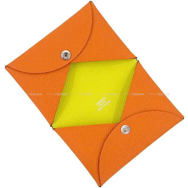 HERMES エルメス カードケース カルヴィ ヴェルソ オレンジ/ライム