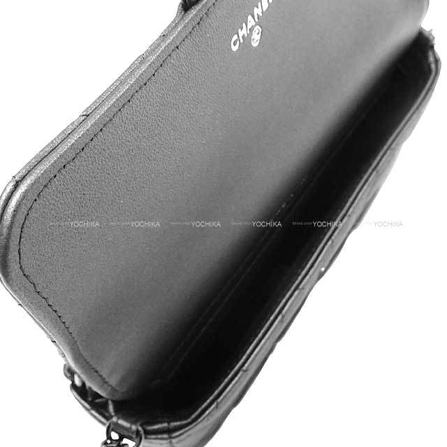 【出品最終日】CHANEL ブラックレザー マトラッセ ケース CHANEL シャネル ショルダーバッグ フラップ フォンケース チェーン