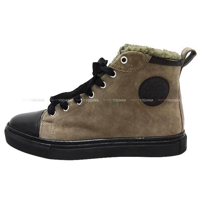 HERMES エルメス スニーカー ハイカット ジミー #37.5 カーキ/黒 