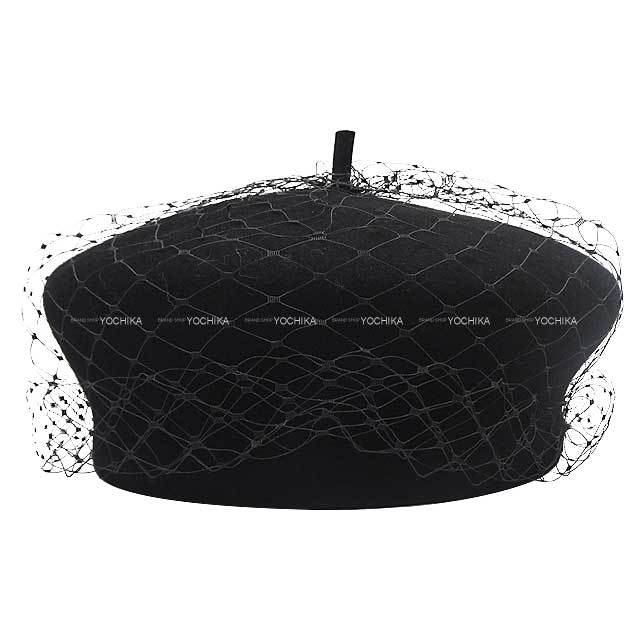 Dior ディオール ベレー帽 チュール付 #58 黒 (ブラック) ラビット 60  