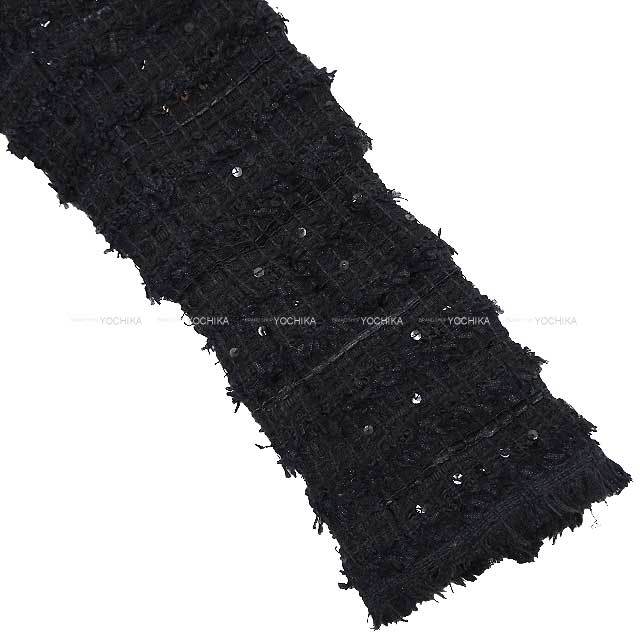 CHANEL シャネル ノーカラー ツイードジャケット スパンコール #36 黒