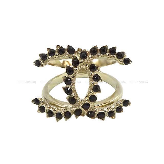 CHANEL シャネル リング 指輪 ラインストーン ココマーク 黒 ゴールド CHANEL シャネル リング・指輪 ラインストーン ココマーク