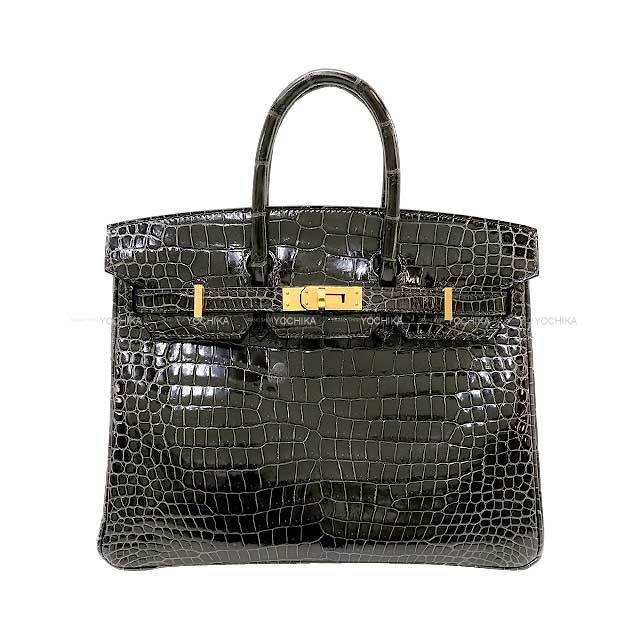 HERMES バーキン 25 黒 ハンドバッグ ゴールド金具 HERMES エルメス ハンドバッグ バーキン25 グラファイト クロコダイル