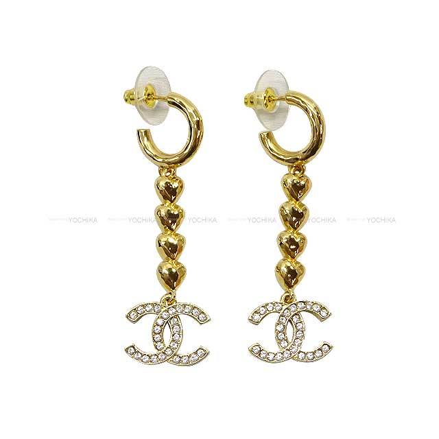 CHANEL シャネル ピアス ラインストーン ココマーク ハートぶらさがり  