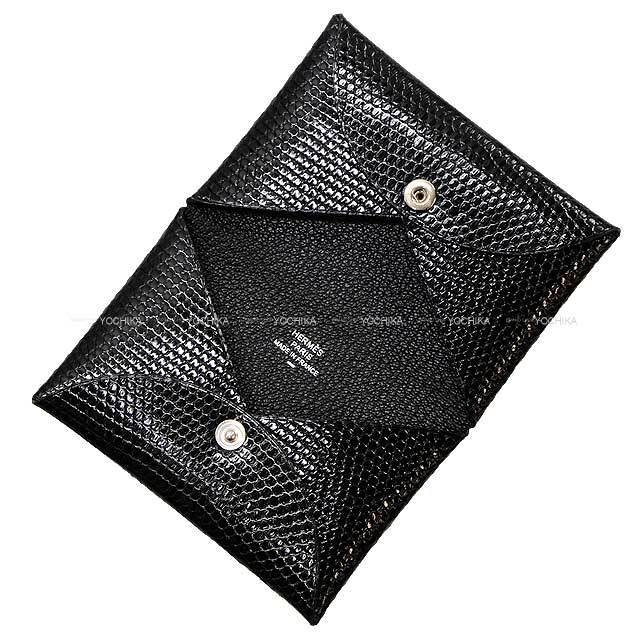 HERMES エルメス カードケース カルヴィ 黒 (ブラック) リザード 