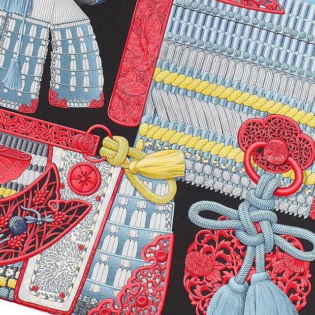 HERMES エルメス スカーフ カレ90 侍の鎧兜 黒 (ブラック) ルージュ 