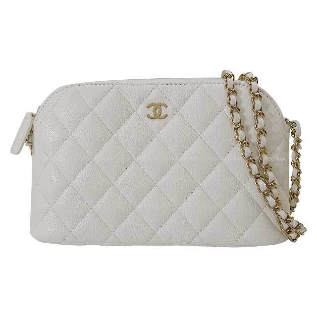 CHANEL シャネル ショルダーバッグ マトラッセ ココマーク チェーン 白  