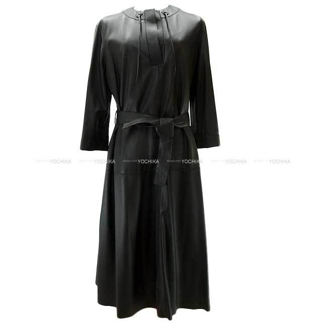 2018年秋冬 HERMES エルメス ワンピース ドレス ベルト付 七分丈 黒  