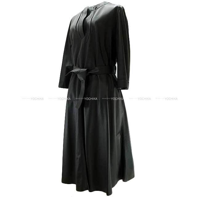 2018年秋冬 HERMES エルメス ワンピース ドレス ベルト付 七分丈 黒  