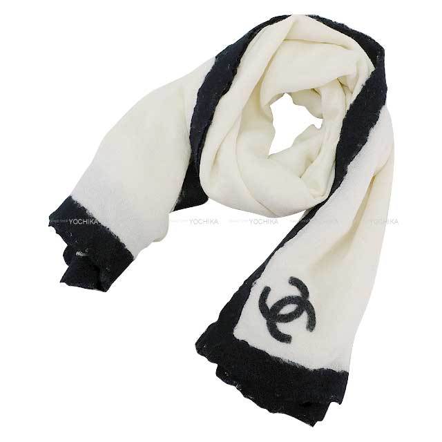 CHANEL シャネル ストール ココマーク 大判 バイカラー 白 (ホワイト  