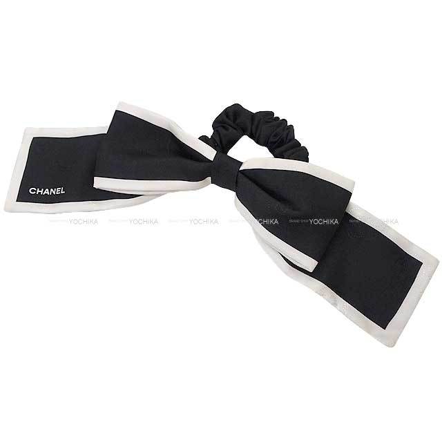 CHANEL シャネル ヘアアクセサリー シュシュ リボン カメリア 白/黒  