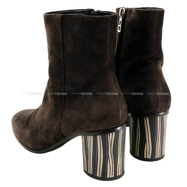 HERMES エルメス ブーツ ショート チャンキーヒール #38 ブラウン