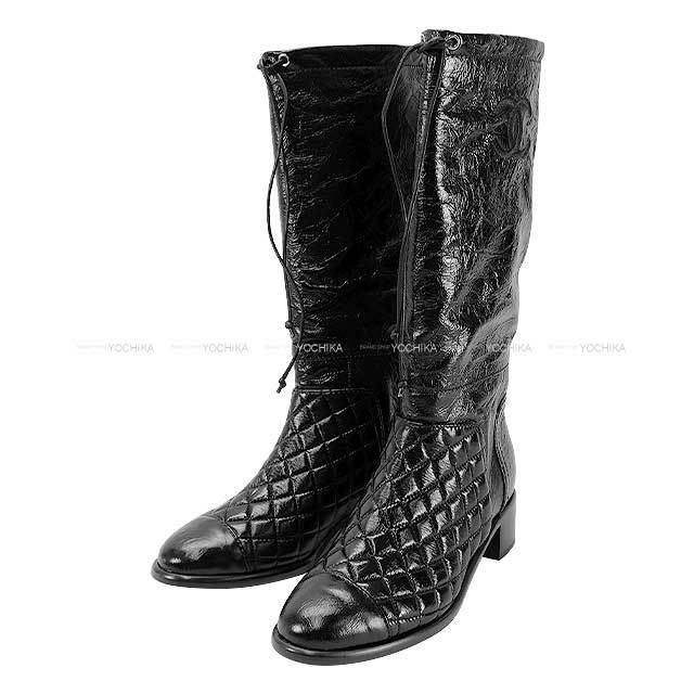 CHANEL シャネル ブーツ ロングブーツ キルティング ココマーク 黒 