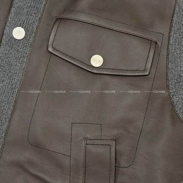 HERMES エルメス 長袖シャツ メンズ オーバー シャツ フロント レザー