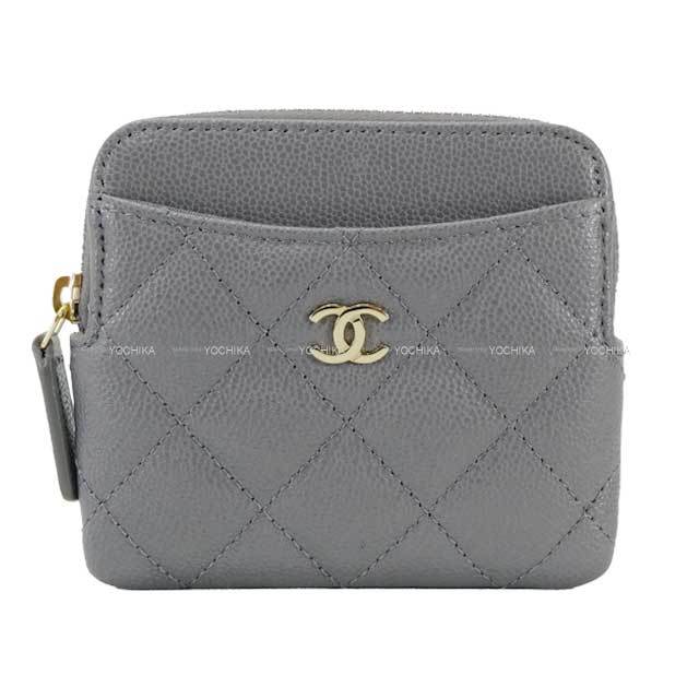 CHANEL ロゴ キャビアスキン フラップ カードケース グレー シャネルCHANEL キャビアスキンカードケース