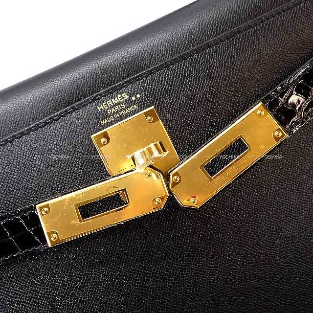 k*8様 ☆未使用☆本物☆クロコダイル☆黒☆リアルレザー☆カデナ付き☆ケリーバッ HERMES - 新品同様 エルメス HERMES クロコダイル ケリー 28