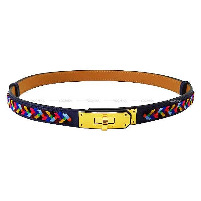 HERMES エルメス ベルト ケリーヴェルヴェット18 ブルーサフィール 