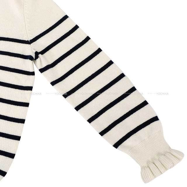 シャネル ニット 五分袖 ココマーク ボーダー ウール カシミヤ 白 38 CHANEL シャネル ニット セーター ボーダー ココマークボタン 白