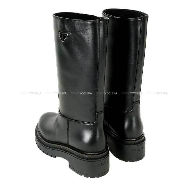 PRADA ロングブーツ 黒 レザー PRADA ブラック レザー ロングブーツ