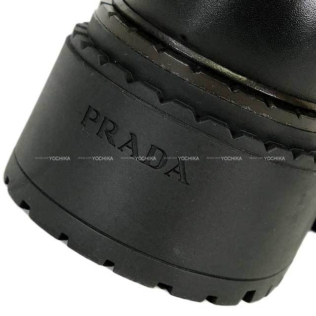 PRADA プラダ ブーツ レザー トライアングル ロゴプレート付 黒