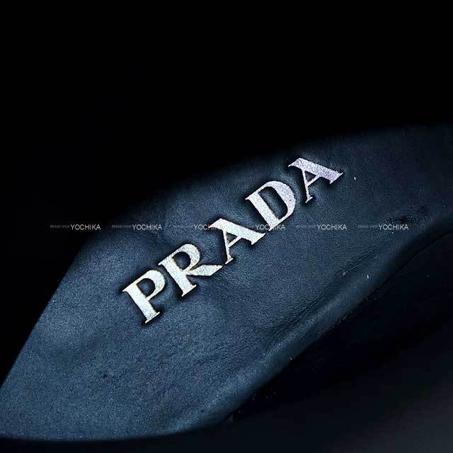 PRADA プラダ ブーツ レザー トライアングル ロゴプレート付 黒