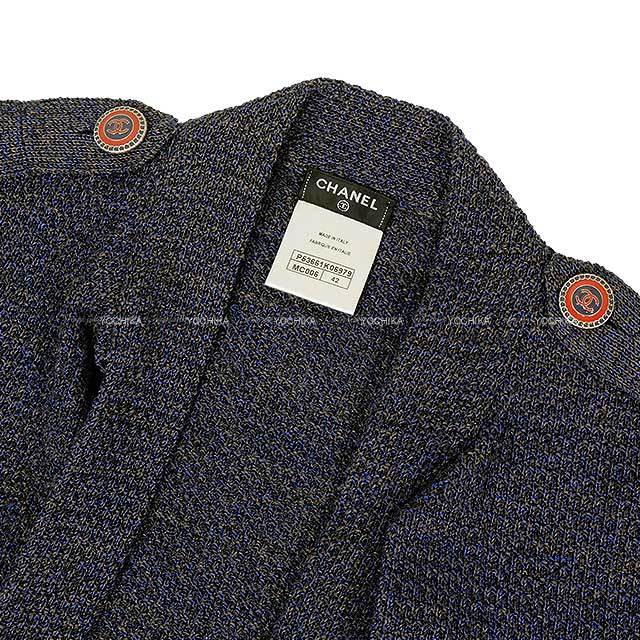 a*n様 シャネル　ヴィンテージ　コットン　カーディガン　36 ボーダー　グレー CHANEL - Vintage シャネル CHANEL カーディガン カシミヤ100