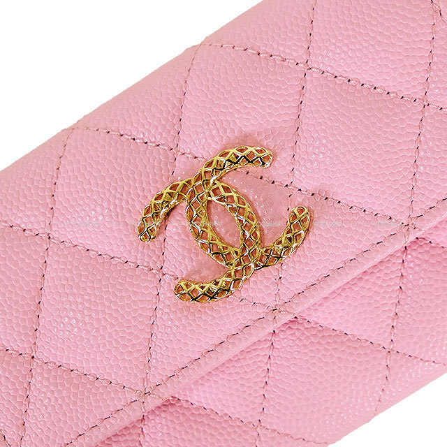 CHANEL シャネル カードケース フラップ カーフ ピンク CC CHANEL シャネル カードケース フラップ チェーン ココマーク