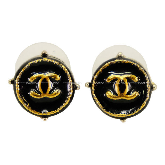 CHANEL シャネル ピアス ラウンド ココマーク 黒 (ブラック)/ゴールド 
