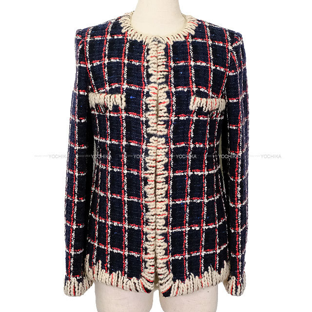 CHANEL シャネル ノーカラージャケット チェーン ココボタン ツイード 