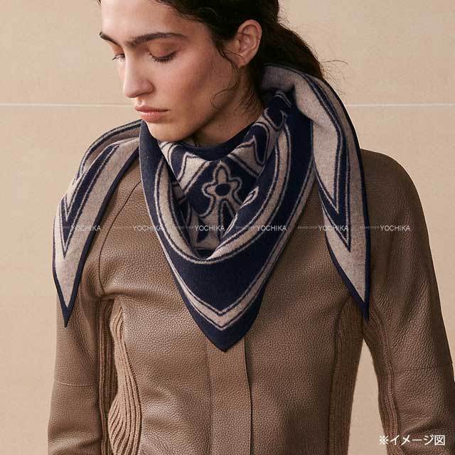 HERMES エルメス ストール ポワント ブラソン マリン/ベージュシネ  