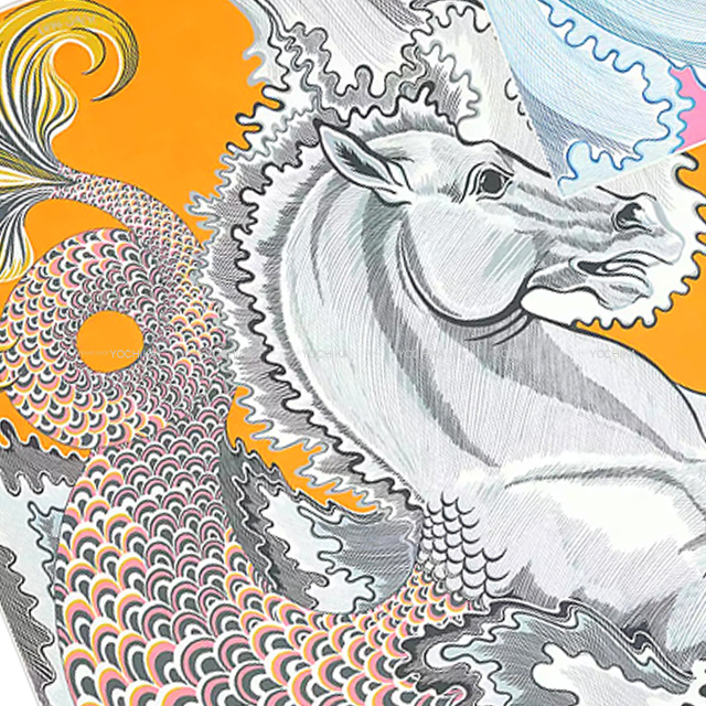 バックルで描かれた２頭の馬Hermesシュヴォー・デシェネスカーフ バックルで描かれた2頭の馬Hermesシュヴォー・デシェネスカーフ