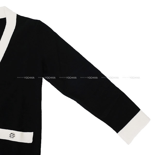 CHANELカシミヤ100ネイビーとホワイトボーダー七分袖カーディガン38サイズ 2024年春夏 CHANEL シャネル カーディガン ボーダー ココボタン バイ