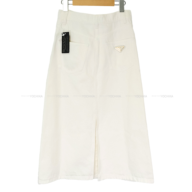 PRADA プラダ スカート レディース ロゴプレート デニム ハイライズ