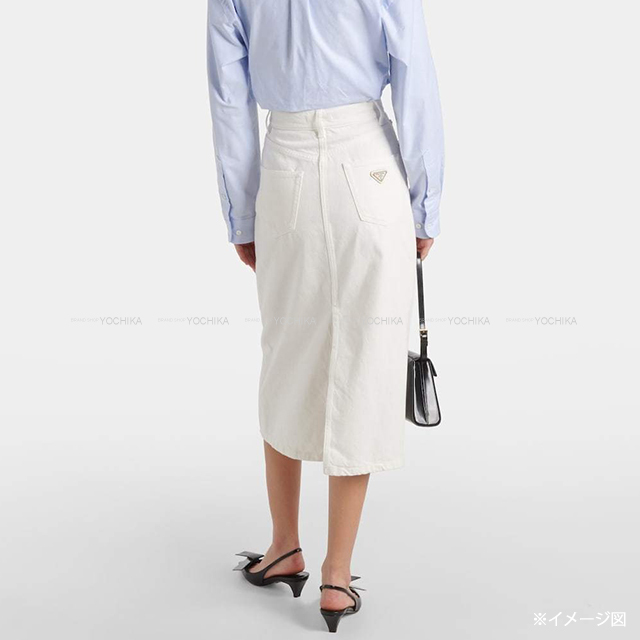PRADA プラダ スカート レディース ロゴプレート デニム ハイライズ