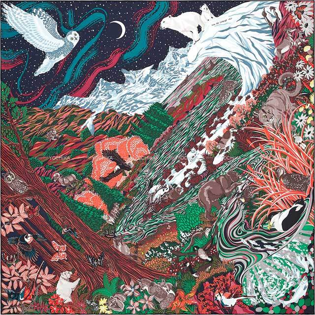 HERMES エルメス スカーフ カレ90 カナダの大自然 ヴェール/コーラル