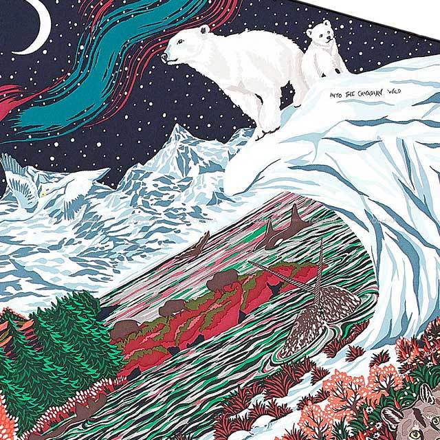 HERMÈS シルクスカーフ カレ90 カナダの大自然 HERMES エルメス スカーフ カレ90 カナダの大自然 ヴェール/コーラル