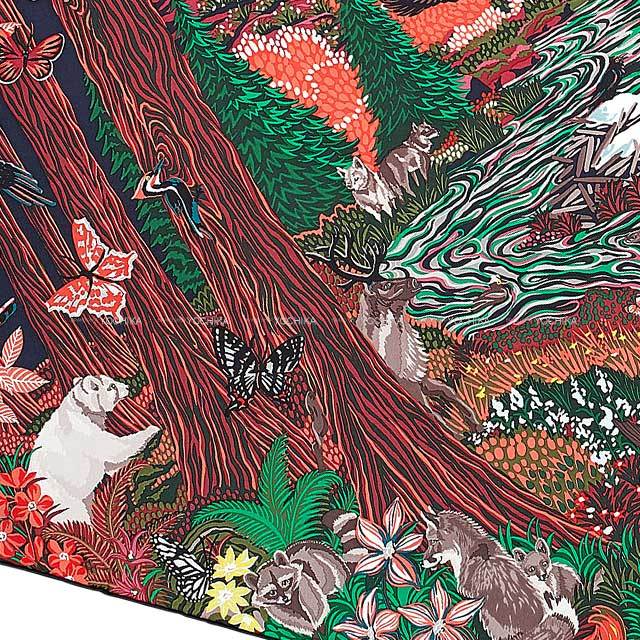 HERMES エルメス スカーフ カレ90 カナダの大自然 ヴェール/コーラル