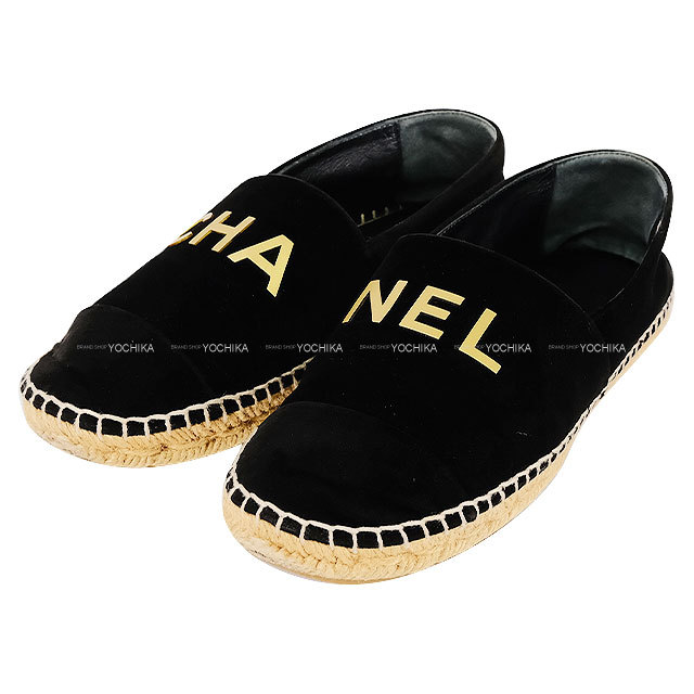CHANEL シャネル フラットシューズ エスパドリーユ ロゴ 黒