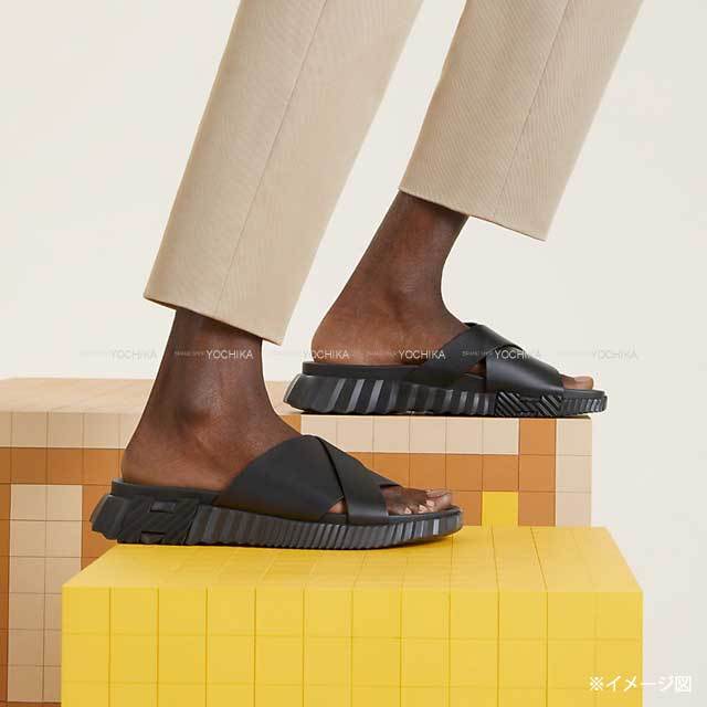 半額ストア 2024春夏 HERMES エルメス サンダル インフラ 黒 カーフ 29cm 靴