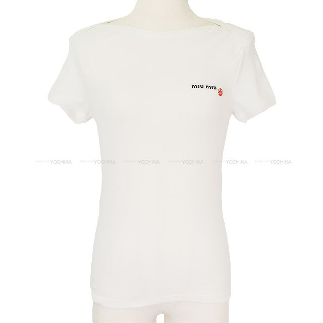 プチバトー×ミュウミュウ クラシックストレッチジャージTシャツ ホワイト/ホワイト Petit Bateau X Miu Miu ストレッチ